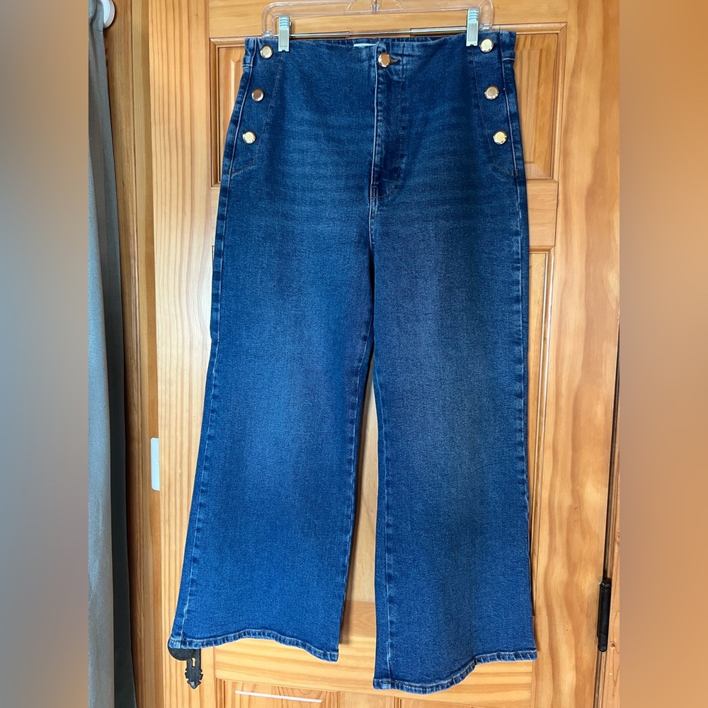 Zara Women's Blue Wide-Leg Sailor Jeans